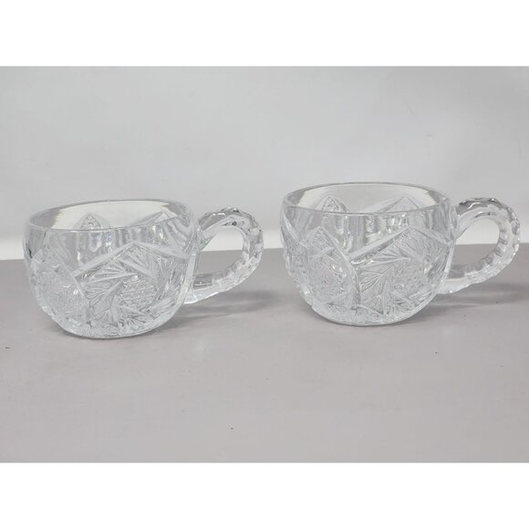 Vintage Set Of 3 Clear Pressed Glass Punch Cups Decorative Floral Starburst - Picture 2 of 15